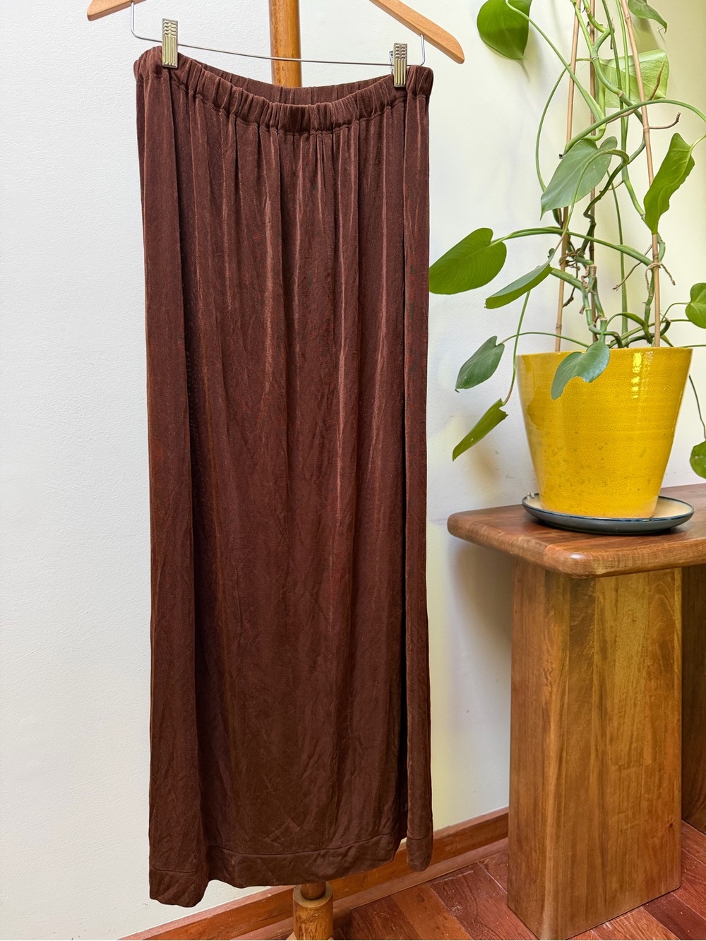 Flax Brown Maxi Skirt - Classic Pull-On Style Lagenlook Boho Earthy